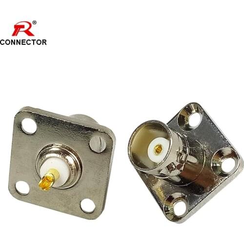 50pcs BNC Jack 4 Hole Flange Panel Chassis Mount Solder Plug BNC Female Panel Mount Connectors RF Coaxial Copper CONNECTOR