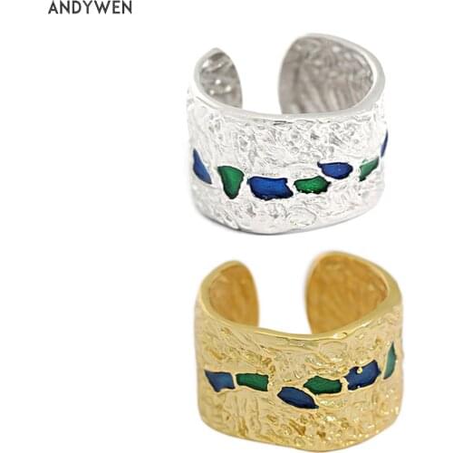 ANDYWEN 925 Sterling Silver 2021 Blue Zircon Thick Large Ring Women Rock Punk Large Women Fine Jewelry Resizable Rings