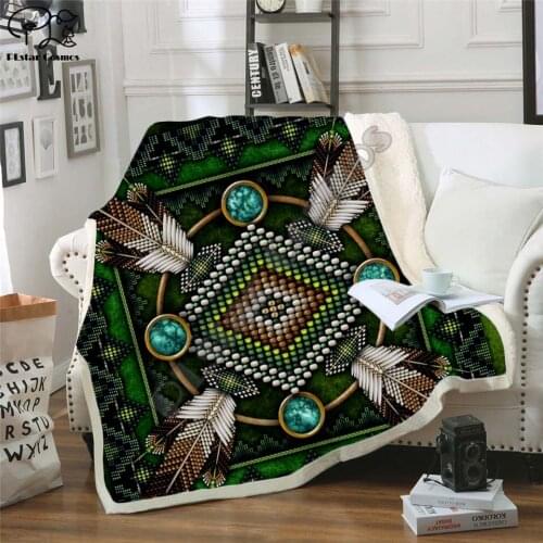 Black Native Indian Lakota Skull buffalo soldier Blanket 3D print Sherpa Blanket on Bed Home Textiles Dreamlike style-3