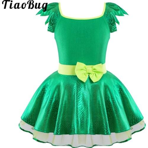 Kid Girls Green Shiny Tutu Dress Halloween Christmas Princess Cosplay Costume Sleeveless Ballet Leotard Dresses Dancewear