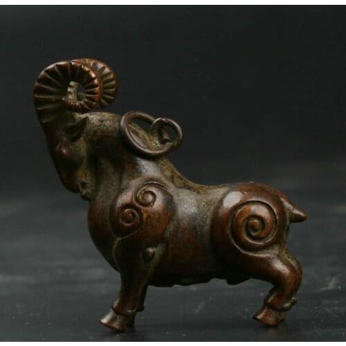 Chinese Bronze Exquisite Animal Zodiac Sheep Goat Argali Pendant Animal Statue