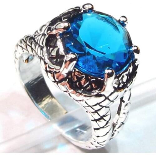 Fleure Esme Noble Generous Wedding rings jewelry For Women Party accessories Blue Cubic Zirconia Rhodium Plated R312 sz# 6 7 8 9