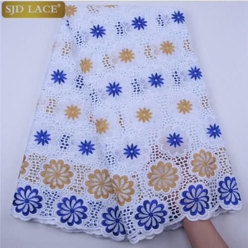 SJD LACE High Quality African Lace Fabric With Stones Swiss Voile Lace In Switzerland Punch Cotton For Wedding Party Dress A1822