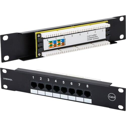 Jack Modular Cat6 Patch Panel 8port Network Cable Adapter Distribution Frame Cat5e Patch Panel 1U-10 Inch Rack Mount Networking
