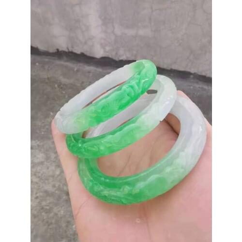 Natural green jade bangles Hand carved pattern flower bangle jade bracelet bangles for women jade bracelet jade jewelry
