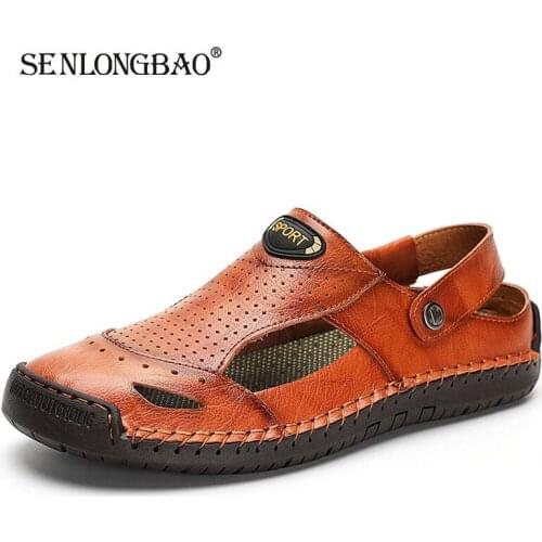 2020 New Summer Genuine Leather Sandals Men Outdoor Beach Sandals Comfortable Fashion Mens Breathable Rubber Flip Flops Shoes
