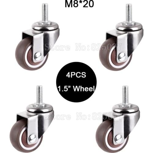 Brand New 4PCS 1.5Inches Heavy 360° Swivel Wheel M8x20 Screw Rod Rubber Super Mute Furniture Casters