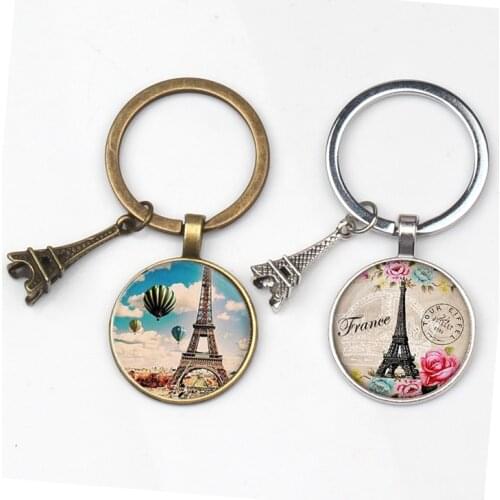 Latest Eiffel Tower Statement Keychain Art Photo Glass Bevel Pendant Charm Keychain DIY Keychain Gift Jewelry