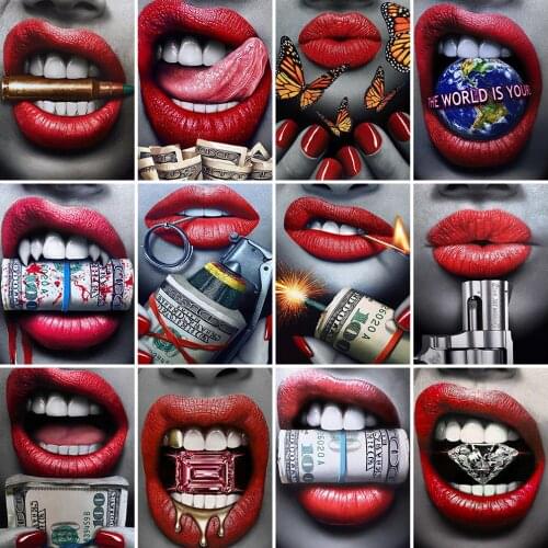 New Arrival Diamond Embroidery Woman Diamond Painting Red Mouth Mosaic Full Layout Portrait Rhinestone Art Of Picture Wall Decor