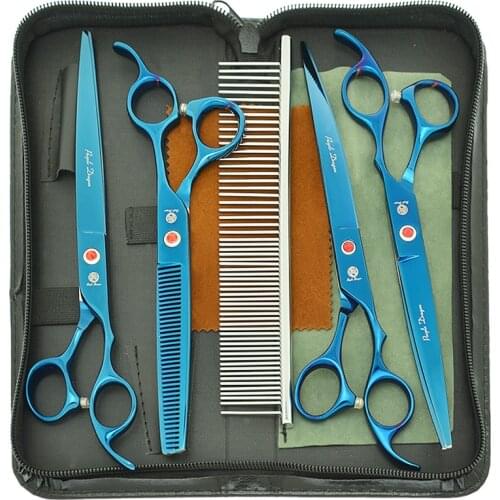 Purple Dragon 8.0" Dogs Grooming Scissors Forceps Steel 440C Pet Straight Curved Cutting Shears Animals Thinning Tijeras B0047B