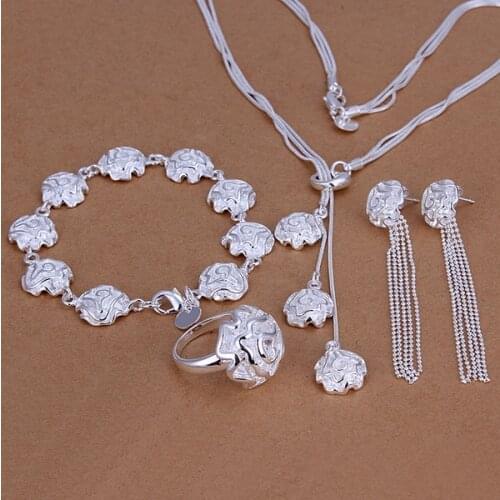Manufacturers wholesale fashion jewelry set, M925 Silver color roses suit Silver color foreign trade four suit S241