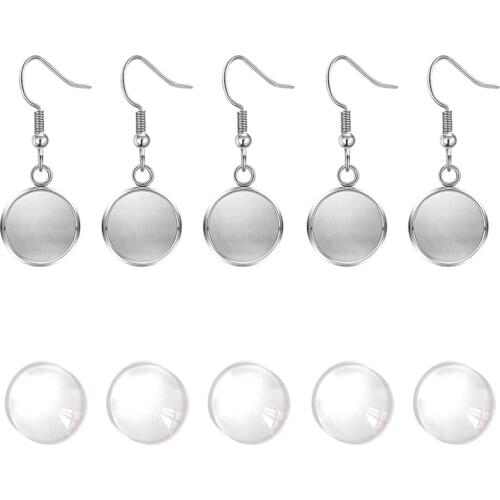 10pcs/5 Pairs Antique Dangle Earrings Settings Hooks Fit 12mm Round Shape Glass Cabochon Base Jewelry DIY Making Findings Crafts