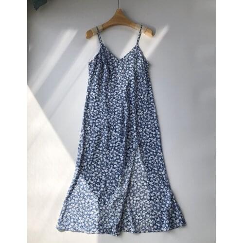 Daisy Floral Printed Spaghetti Straps Midi Dress - Black/Green 100% Viscose Casual Summer Dress