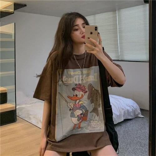 Casual Loose Lazy Retro Tshirt Womens T-shirts Tops Japanese Kawaii Ladies Ulzzang Female Korean Harajuku Clothes For Women