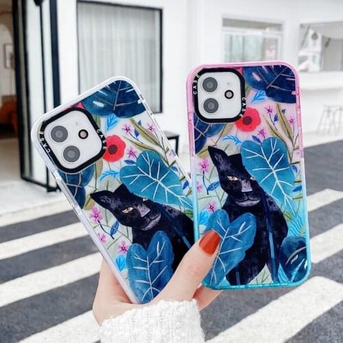 Cute Cartoon Black Cat Leaves Phone Case For Coque iphone 12 Mini 11 Pro XS Max XR SE 2020 7 8 Plus X Shockproof Silicone Cover