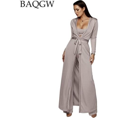 Autum Spaghetti Strap Crop Top Women Knitted 3 Piece Suit 2021 High Waist Pant Long Sleeve Cardigan Overcoat Suits with Belt