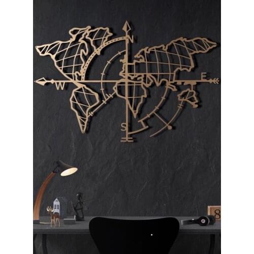 You Bella LLC Style Art World Map Wall Hanging Decoration Creative Metal Wall Shelf Decor For Living Room, Office Black & Metal