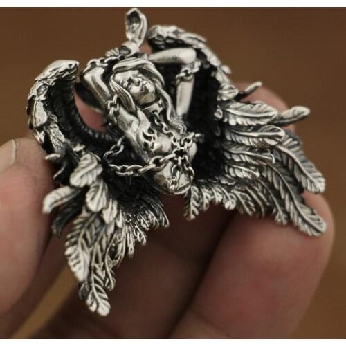 925 Sterling Silver High Detail Andromeda Pendant Sexy Angel Biker Pendant TA82
