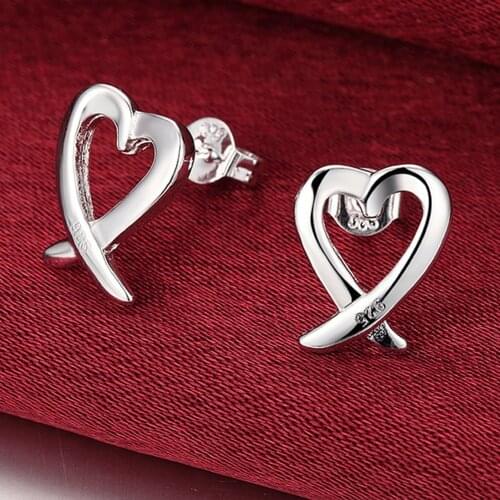 Fashion 925 Sterling Silver Delicate Forever Love Heart Stud Earrings For Woman Female Fine Jewelry