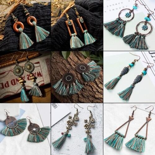 Exaggerated natural stones bead long tassel earrings 2020 New bohemian brincos bijoux Crystal dangle drop earrings women jewelry