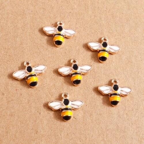 10pcs 14*12mm Small Cute Enamel Bee Charms Pendants for Jewelry Making Necklace Earrings DIY Handmade Craft Accessories