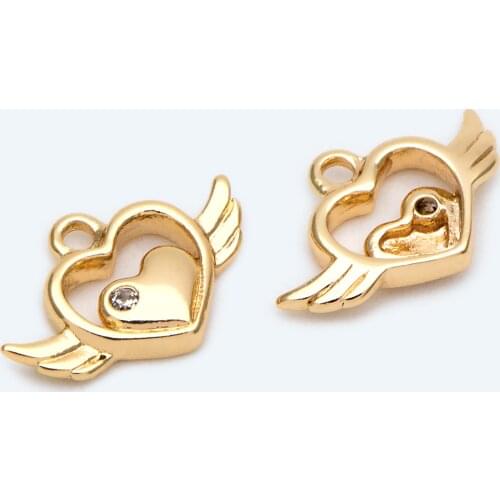 10pcs CZ Paved Tiny Gold Heart Wing Charm, Earring Findings, Jewelry Making, Diy Material, Jewelry Supplies (GB-2207)