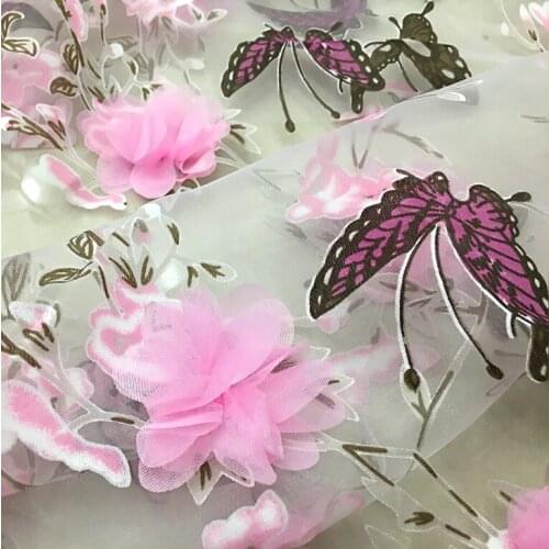 140*100cm 3D butterfly printed lady Prom skirt Dress Applique DIY Headdress veil organza Fabric Patch curtain table cover