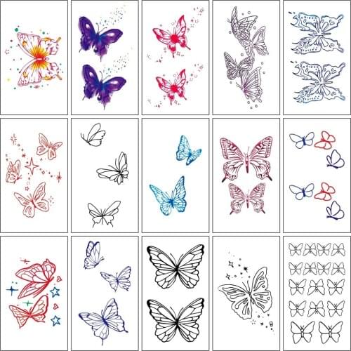15Pcs/Lot Waterproof Temporary Tattoo Sticker Blue Butterfly Fake Tatto Waist Hand Arm Foot Flash Tatoo for Kid Girl Men Women