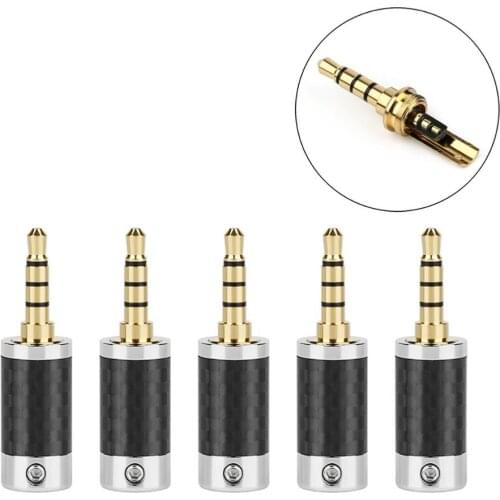 Areyourshop 3.5mm 4 Pole Stereo Carbon Fiber Earphone Male Pins Wire Connector Black