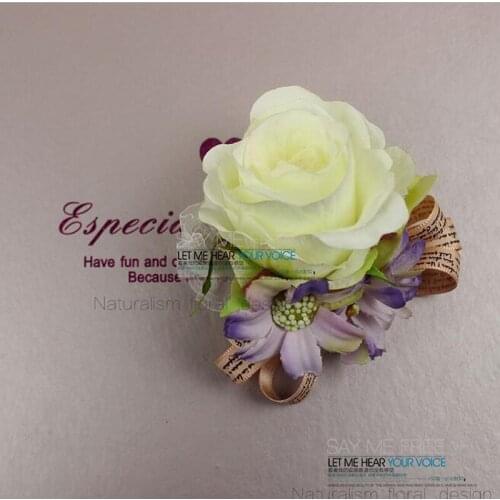 5Pcs New Artificial Rose Wrist flowers business celebration guests wrist flowers wedding groomsmen brooch wedding party supplies