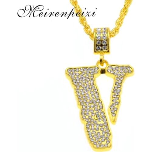Brand hip hop mens pendant fashion full V word necklace jewelry