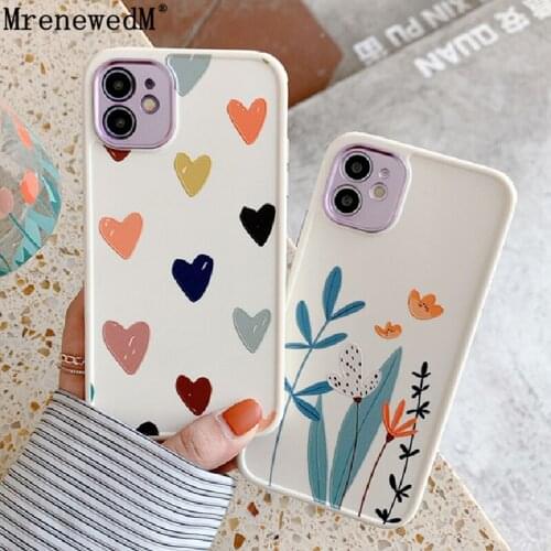 Fashion Flower Matte Silicone Phone Case For iPhone 12 11 Pro X XR XS Max 12Mini 7 8 Plus SE2 Shockproof Soft Bumper Heart Cover