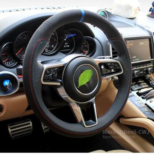 Car Steering Wheel Cover For Porsche Cayenne Panamera Boxster 911 Macan 718 Hand-Stitched Suede Leather Accessories
