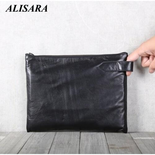 Alisara Business Clutch Bag First Layer Cow Leather Top Quality Men Casual ipad Hand Bag Male Cell Phone Wallet Organizer Pouch