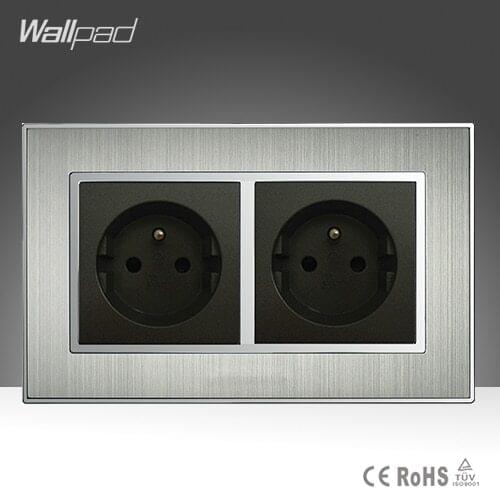 CE Wallpad AC 110-250V 146 Size Double French 16A Socket Silver Satin Metal EU French Standard Electric Wall Socket Power Supply