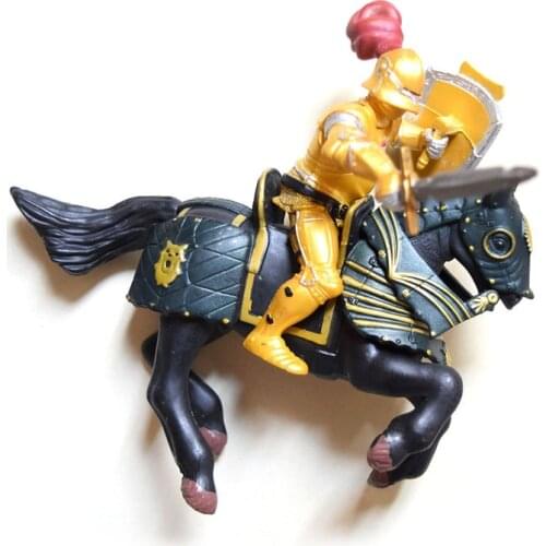 Papo Word of Knights Tournament Golden Armor Knight With Black Horse Figurine