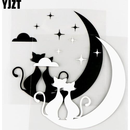 YJZT 14.2×14.2CM Two Cats Watching Stars On The Moon Interesting Vinyl Car Sticker Decals Black / Silver 10A-0552
