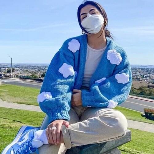 Foridol Could Knitted Oversized Cardigan Sweater Tops Autumn Winter Thick Cardigan Coat Blue Women Lantern Sleeve Cardigan 2021