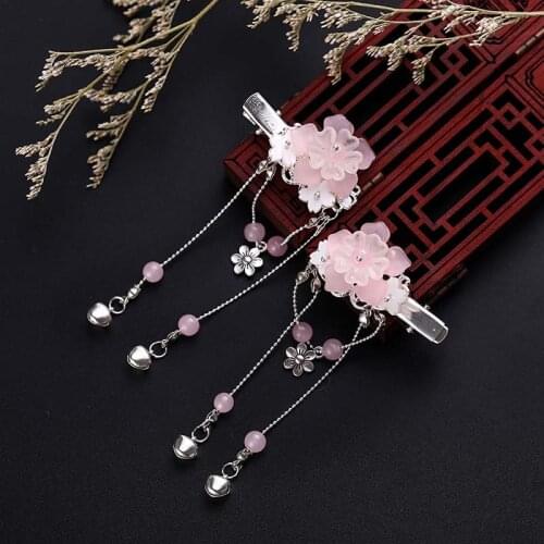Chinese Traditional Jewelry Beads Crystal Tassels Bell Hairclips Hairpins Bridal Bride Wedding Party Women Girl Hanfu Headwear