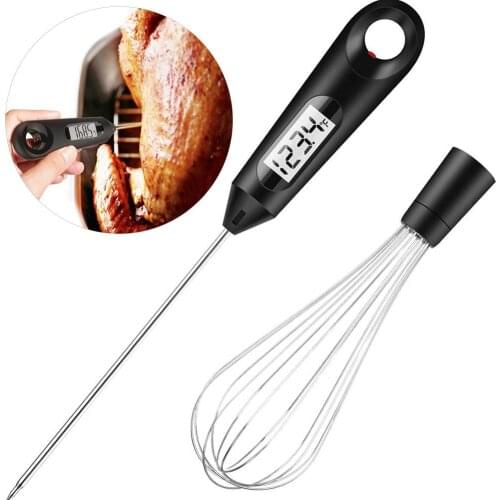 2 in 1 Kitchen Whisk Digital Meat Food Milk Thermometer Egg Beater Cooking Tool Kitchen Whisk