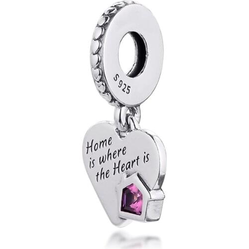 Love My Home Heart Dangle Charm Silver 925 Sterling Beads Fit Bracelet DIY for Women Gift 2021 Spring New 021376