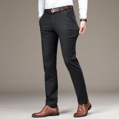 Men fashions casual pants straight slight elastic high quality office formal long trousers male elegant plaid chothing 2021 New