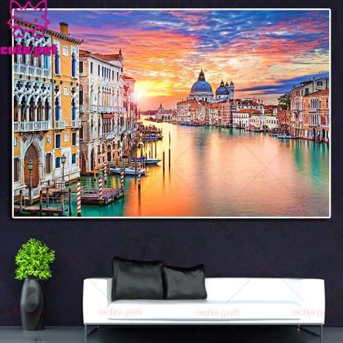 Diy diamond painting venice landscape mosaic embroidery sale 5d cross stitch kit full square round drill rhinestone home decora