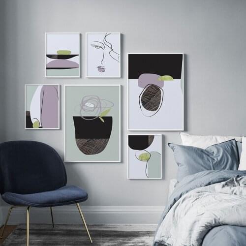 Wall Art Canvas Painting Modern Abstract Violet Line Drawing Face Nordic Posters and Prints Pictures for Living Room Home Decor
