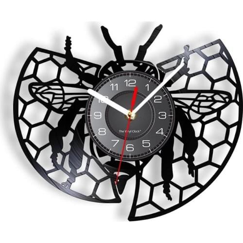 Honey Bee Inspired Vinyl LP Record Wall Clock Wildlife Animal Wall Art Nature Home Decor Modern Design Silent Sweep Clock Watch