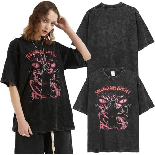 New European and American hip-hop wash water retro edging short-sleeved rock band Hip-hop print male T-shirt