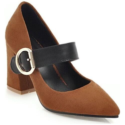 The new spring and summer 2018 belt buckle pointed high-heeled shallow mouth thick with 45 womens shoe size code 33-18115