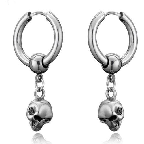 2021 New Stainless Steel Pendant Skull Earrings Mens Pop Piercing Rock Punk Hip Hop Personalized Earrings Mens and Womens