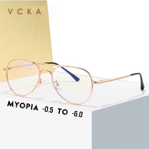 VCKA -0.5 to -6.0 Titanium Alloy Men Pilot Myopia Glasses Women Fashion computer Prescription Anti-blue light Optical Eyewear