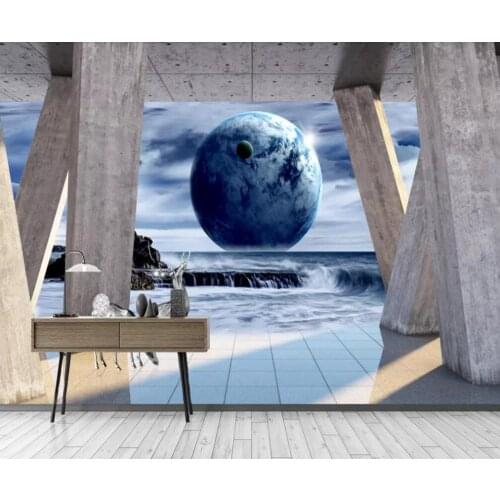 Custom mural wallpaper 3D stereo expansion space Roman column earth landscape background wall decoration painting